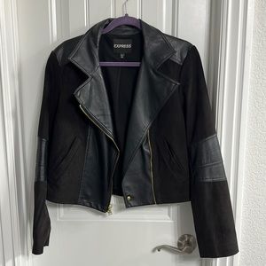 EXPRESS | suede, and pleather jacket with gold hardware.
